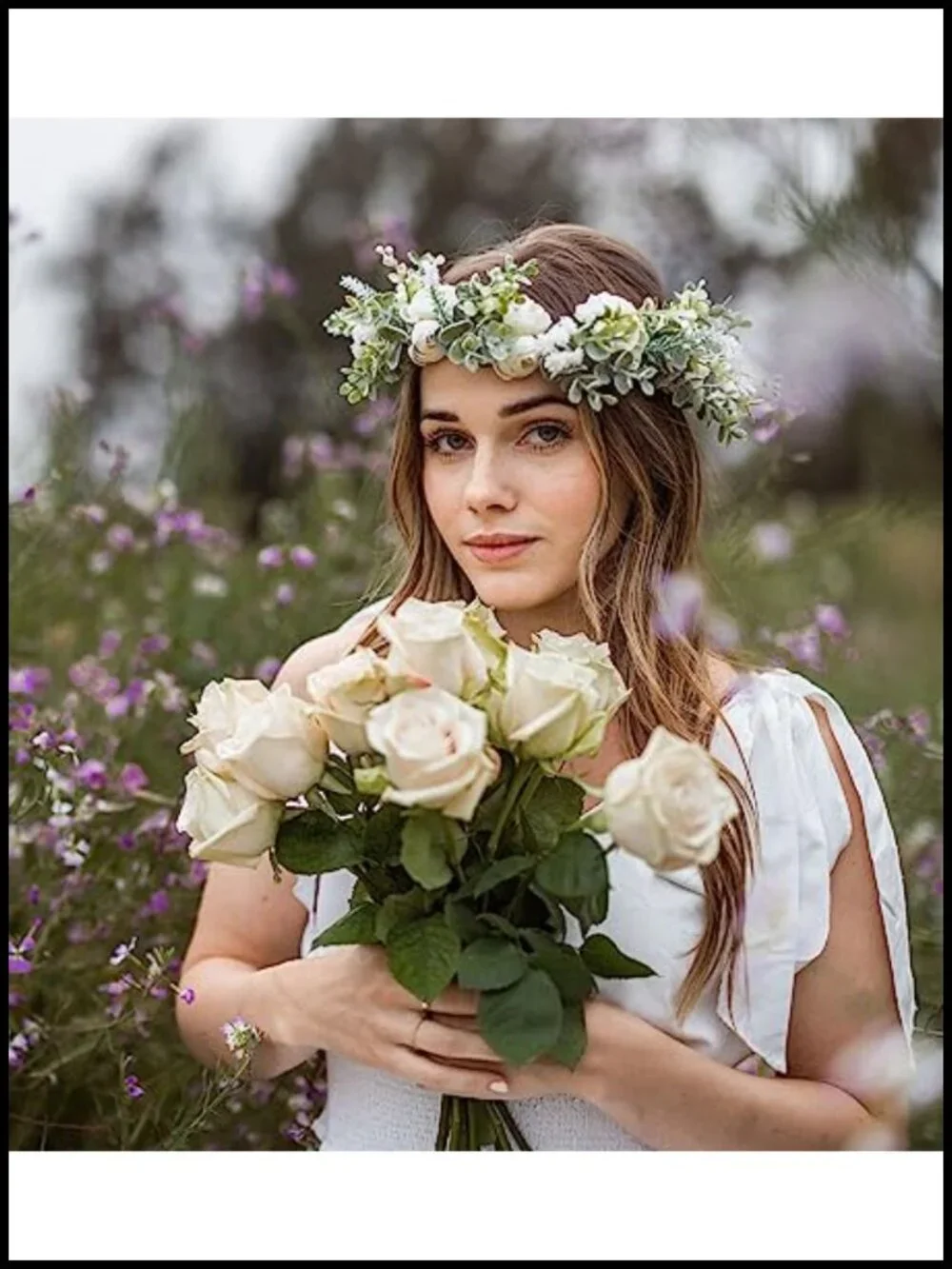 Eucalyptus Leaf Flower Crown Adjustable Ribbon Wedding Bridal Headband
